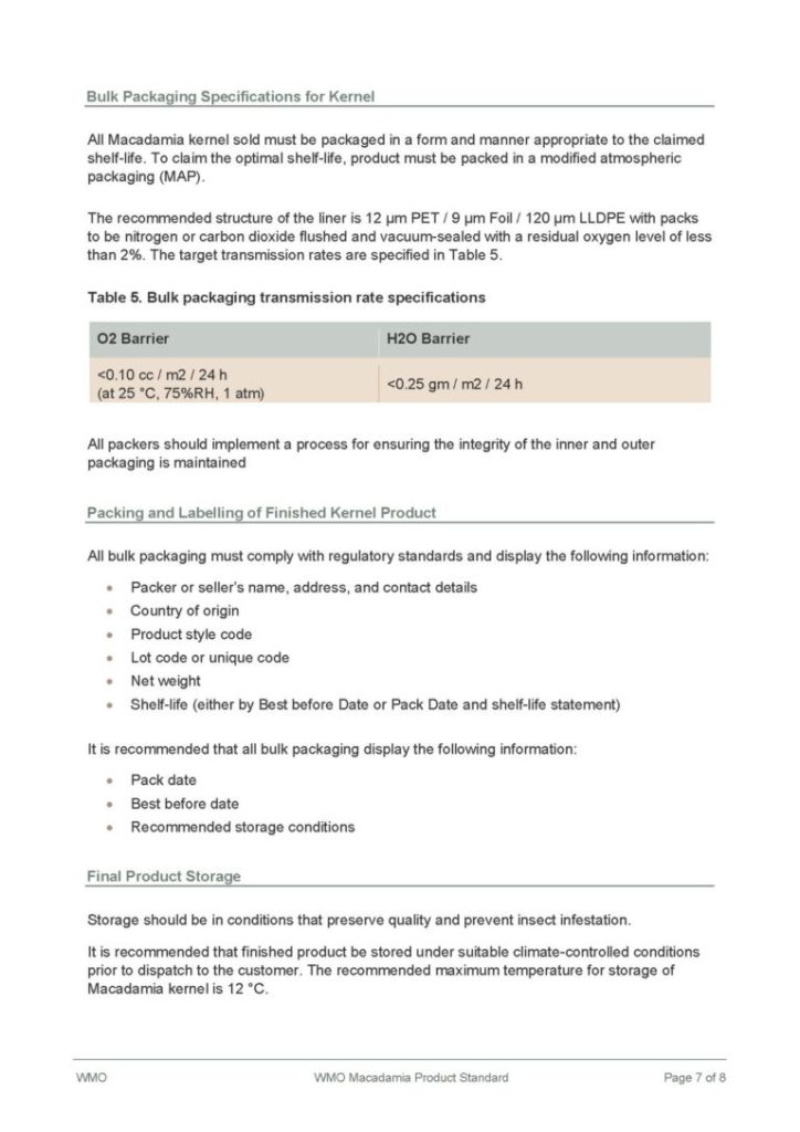 WMO Macadamia Product Standard